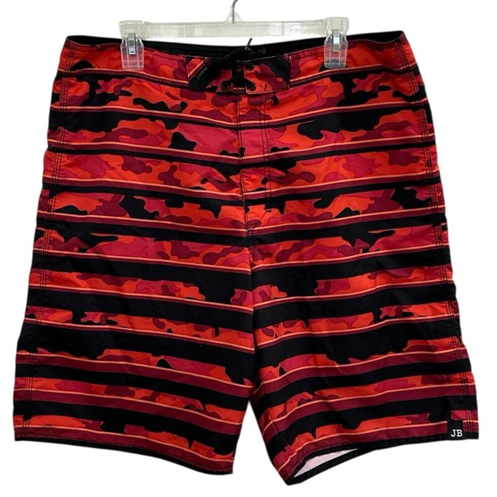 Joe Boxer Red/Orange Camo Stripes Quick Dry Board Shorts Swim Trunks 36 " W EUC.